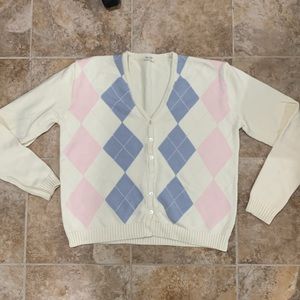 Brandy Melville John Galt Pastel Cream Argyle Cardigan